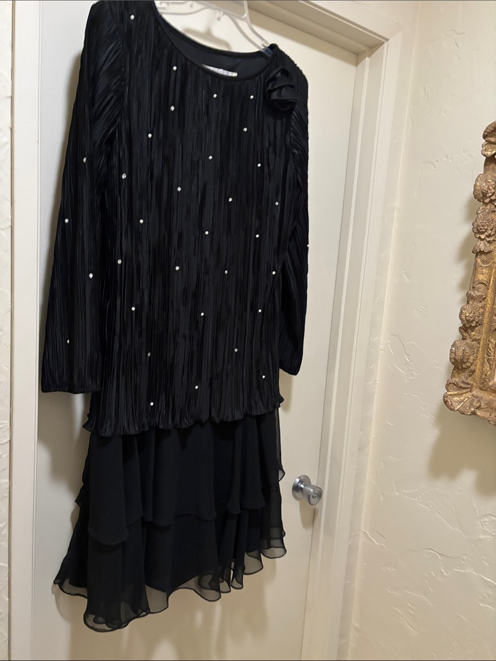 Vintage I Magnin Black Long-Sleeve Beaded Layered Dress